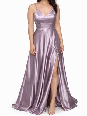 Sequin Hearts Satin Maxi Dress Size 3 Mauve Pink Formal Prom Slit Gown NWT